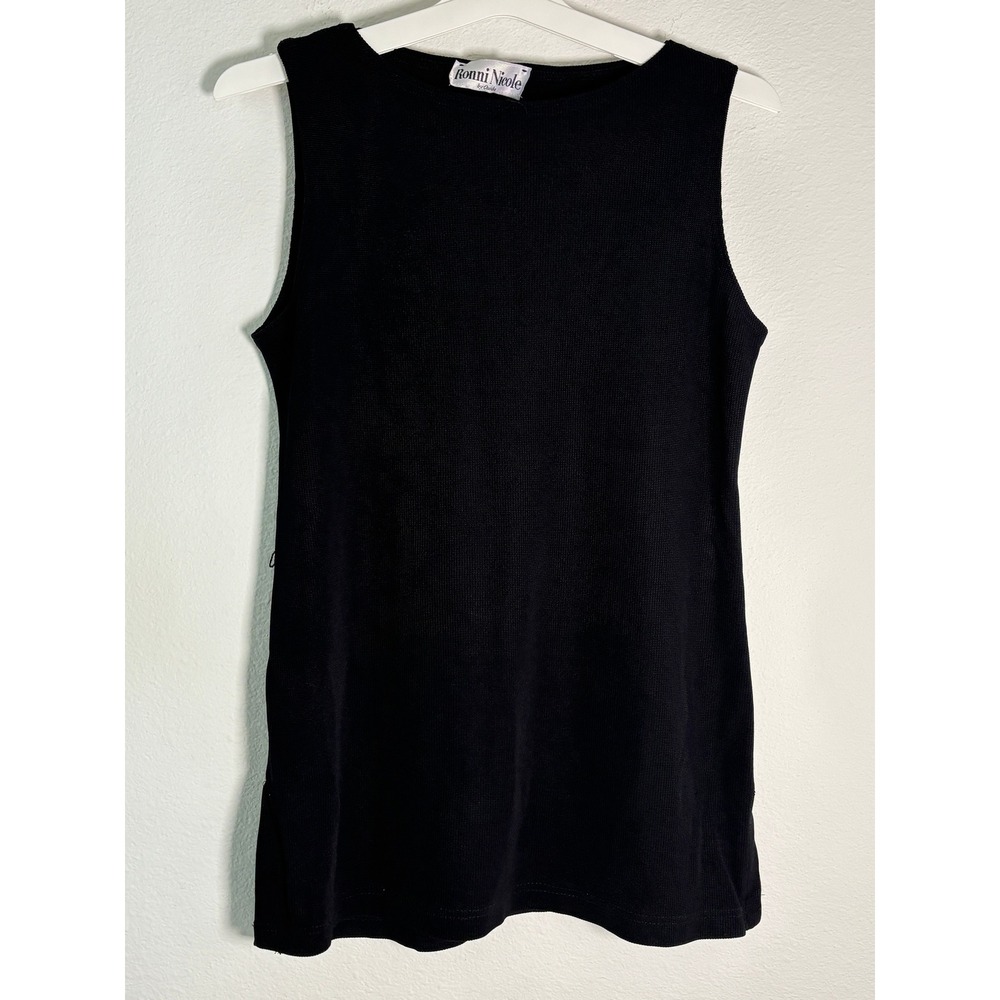 Ronni Nicole Black Sleeveless Knit Top Textured Shell Side Slits Size‎ 10 3091A